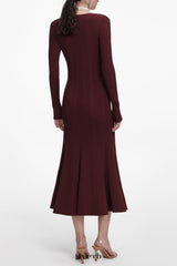 apphia Brown Contrast Lace Knit Midi Dress