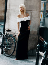 sandra off-shoulder 3d flower maxi dress in black