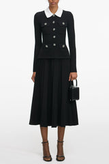 evangeline Black Tailored Knit Midi Dress