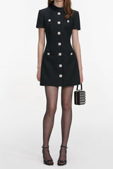 tabitha Boucle Collared tweed Mini Dress in black