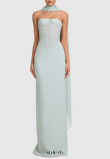 anna Strapless  Mesh Scarf Corset Maxi Dress in green