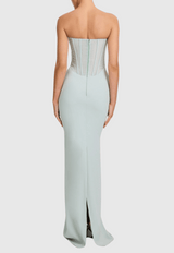 anna Strapless  Mesh Scarf Corset Maxi Dress in green