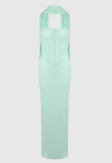 anna Strapless  Mesh Scarf Corset Maxi Dress in green