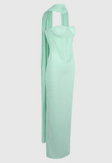 anna Strapless  Mesh Scarf Corset Maxi Dress in green