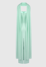 anna Strapless  Mesh Scarf Corset Maxi Dress in green