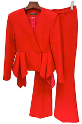 raya ruffled blazer pants set in red