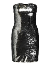 Off-Shoulder sequin embellished mini dress in silver