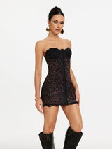 elaine Lace-trim mesh strapless mini dress in black