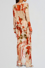 Rolana Floral Print Ruffle Blouse & Maxi Skirt Set