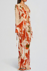 Rolana Floral Print Ruffle Blouse & Maxi Skirt Set