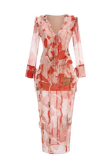 Rolana Floral Print Ruffle Blouse & Maxi Skirt Set