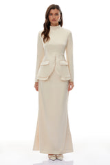 polly apricot Neutral Mock Neck Blouse Mermaid Skirt Set