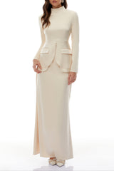 polly apricot Neutral Mock Neck Blouse Mermaid Skirt Set