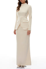 polly apricot Neutral Mock Neck Blouse Mermaid Skirt Set