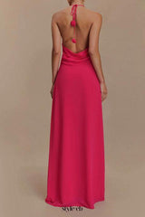 Floral halterneck high collar maxi dress in Rose Pink