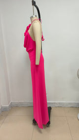 Floral halterneck high collar maxi dress in Rose Pink