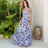 V-Neck Lace Patterned Printed One-Piece Swimsuit and Skirt