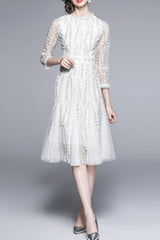 josephine Lace embroidered mesh midi dress in white
