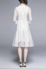 josephine Lace embroidered mesh midi dress in white