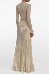 ellen Gold Lurex Ribbed Knit Maxi Dress