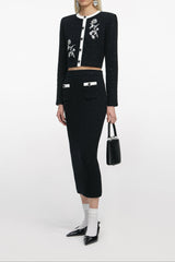 Black Textured Knit Midi Skirt