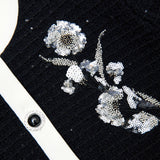 vicky Black Floral Textured Knit Midi Dress