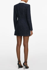 stacey Navy Boucle Long Sleeve Mini Dress
