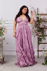 yvonne rhinestone embellished print layer maxi Dress in Lilac
