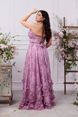 yvonne rhinestone embellished print layer maxi Dress in Lilac