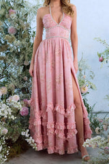 yvonne rhinestone embellished print layer maxi Dress in Light Pink