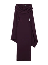 draped off-the-shoulder crepe maxi dress in burgundy