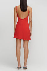 backless strap mini dress in cherry