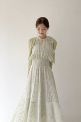 audrey sleeveless pleated floral midi dress in mint green