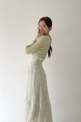 audrey sleeveless pleated floral midi dress in mint green