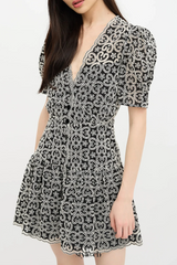 black v-neckline Guipure Mini Dress