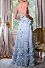 yvonne rhinestone embellished print layer maxi Dress in Blue