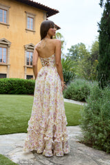 yvonne rhinestone embellished print layer maxi Dress in yellow