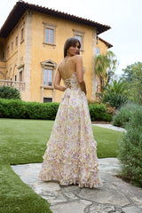 yvonne rhinestone embellished print layer maxi Dress in yellow