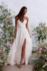 yvonne rhinestone embellished print layer maxi Dress in White