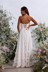 yvonne rhinestone embellished print layer maxi Dress in White