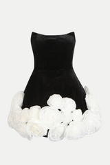 Sebast Flower Strapless Velvet Mini Dress In Black
