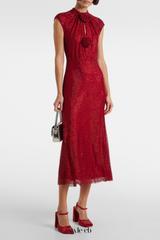 Sharrie Flower Rhinestone Embellished Fishnet Midi Dress