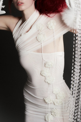 hazel One Shoulder Floral Mesh Ruched Mini Dress in white