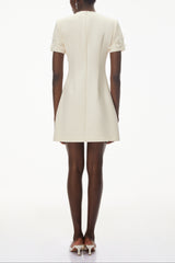 Ivory Round Neck Mini Dress with Floral Applique