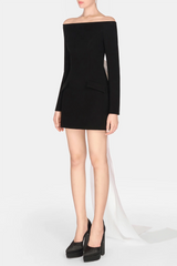 Off Shoulder Bow Embeliished Backless Mini Dress