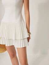 Square Neck Pleated layered mini Dress