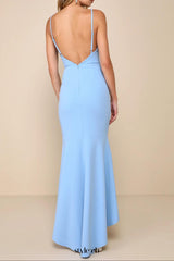 Stunning Enchantment Light Blue Backless Trumpet Hem Maxi Dress