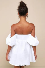 Sweet Vision White Taffeta Off-the-Shoulder Babydoll Mini Dress