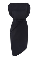 Irregular cutting sleeveless slim mini dress in black