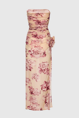 Taysia Floral Strapless Ruched Midi Dress
